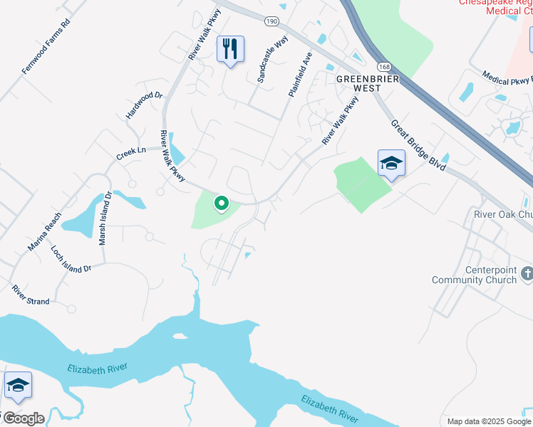 map of restaurants, bars, coffee shops, grocery stores, and more near 716 Sail Fish Quay in Chesapeake