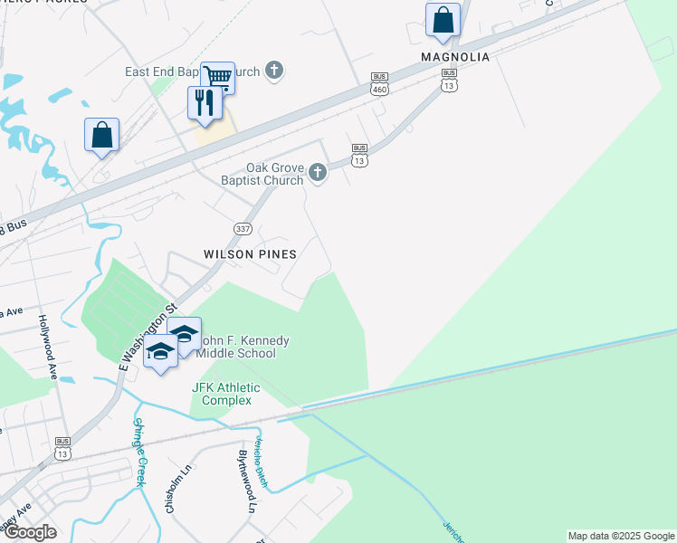 map of restaurants, bars, coffee shops, grocery stores, and more near 823 Haskins Drive in Suffolk