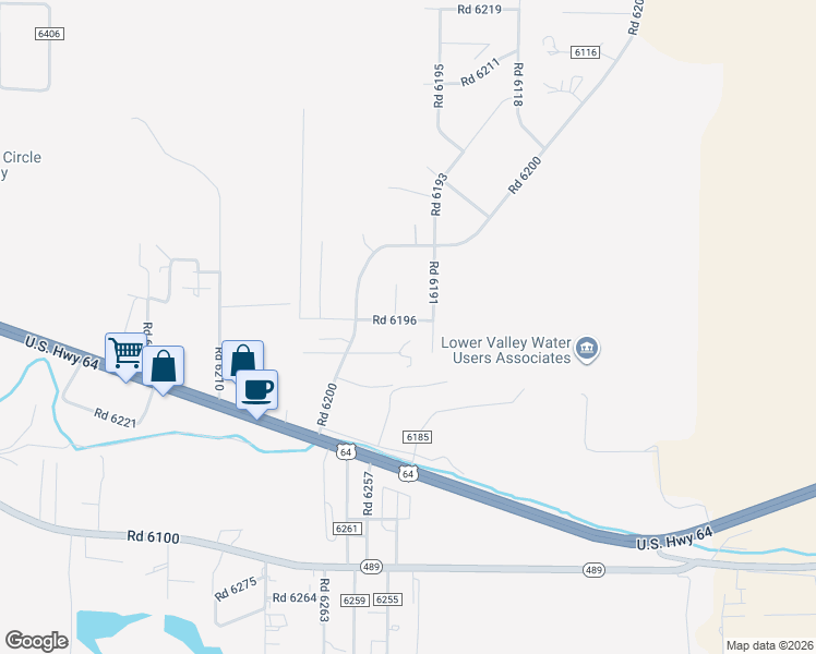 map of restaurants, bars, coffee shops, grocery stores, and more near 9 Road 6196 in Kirtland