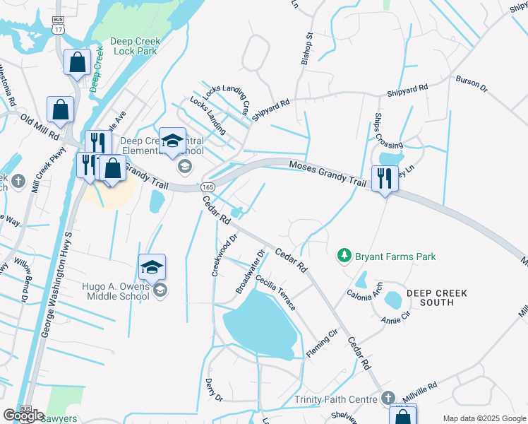 map of restaurants, bars, coffee shops, grocery stores, and more near 2800 Golden Ct in Chesapeake
