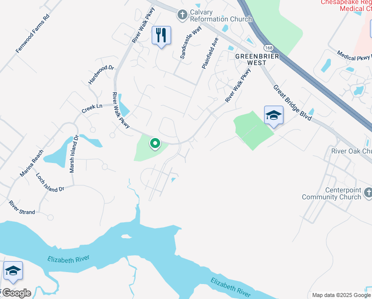 map of restaurants, bars, coffee shops, grocery stores, and more near 714 Sail Fish Quay in Chesapeake