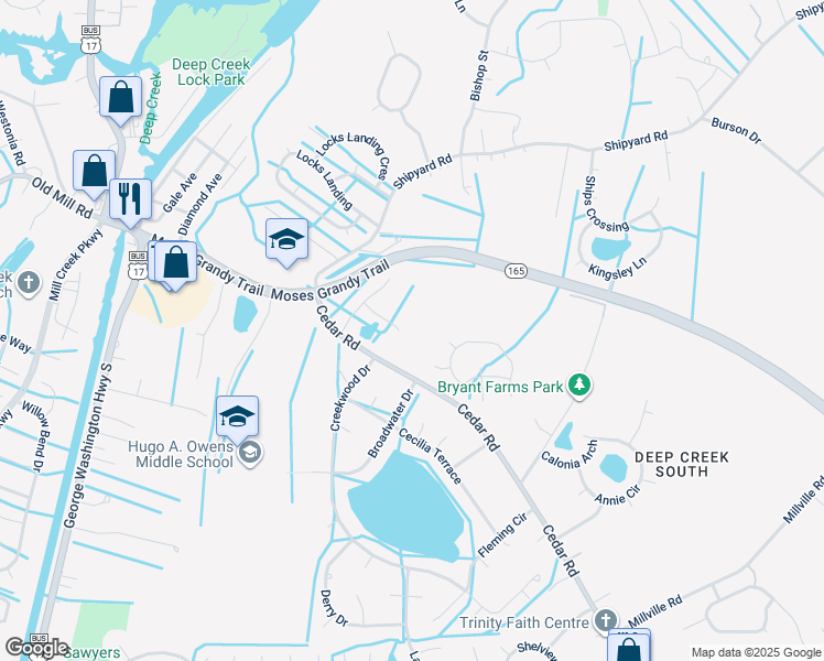 map of restaurants, bars, coffee shops, grocery stores, and more near 2800 Golden Ct in Chesapeake