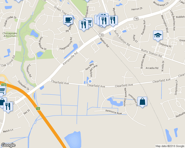 map of restaurants, bars, coffee shops, grocery stores, and more near 323 Holyoke Lane in Chesapeake