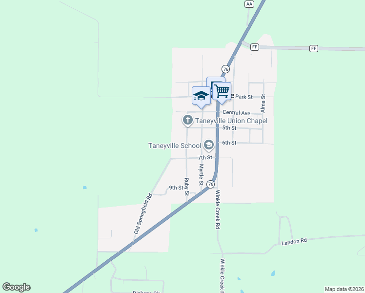 map of restaurants, bars, coffee shops, grocery stores, and more near 261 Ruby Street in Taneyville