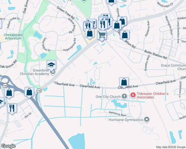 map of restaurants, bars, coffee shops, grocery stores, and more near 322 Holyoke Lane in Chesapeake