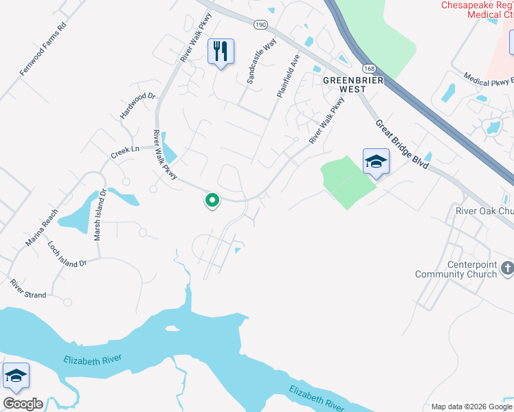 map of restaurants, bars, coffee shops, grocery stores, and more near 716 Sail Fish Quay in Chesapeake