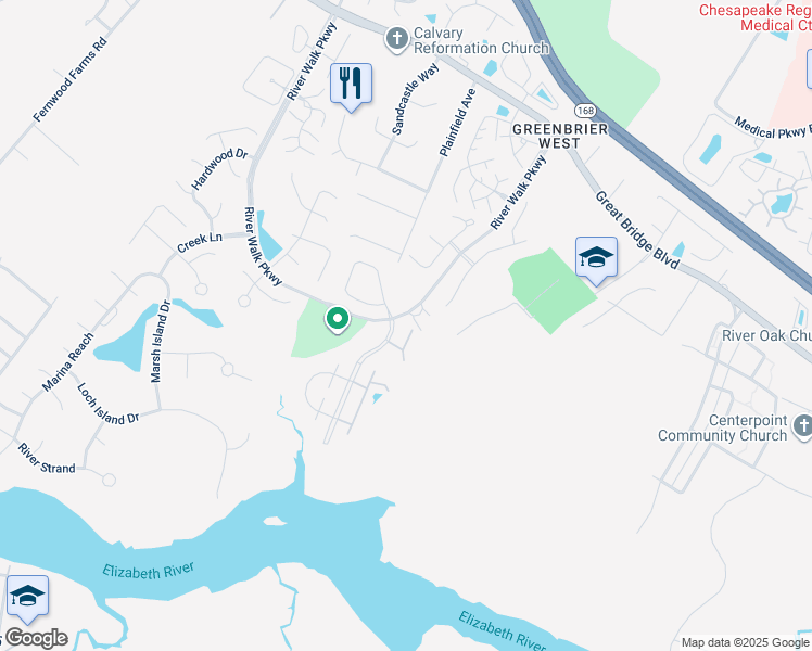map of restaurants, bars, coffee shops, grocery stores, and more near 728 Sailfish Quay in Chesapeake