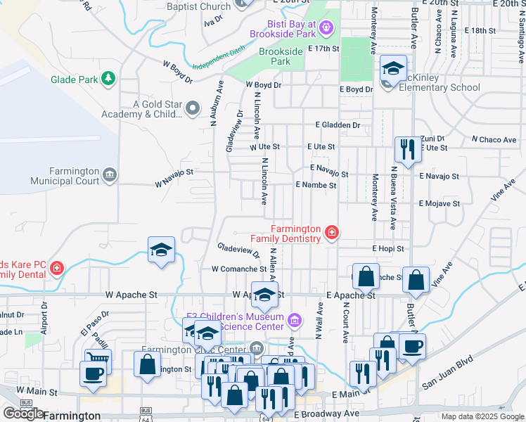 map of restaurants, bars, coffee shops, grocery stores, and more near 903 North Lincoln Avenue in Farmington