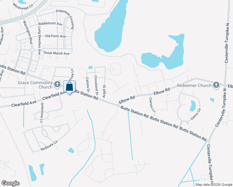 map of restaurants, bars, coffee shops, grocery stores, and more near 1312 Penrose Lane in Chesapeake