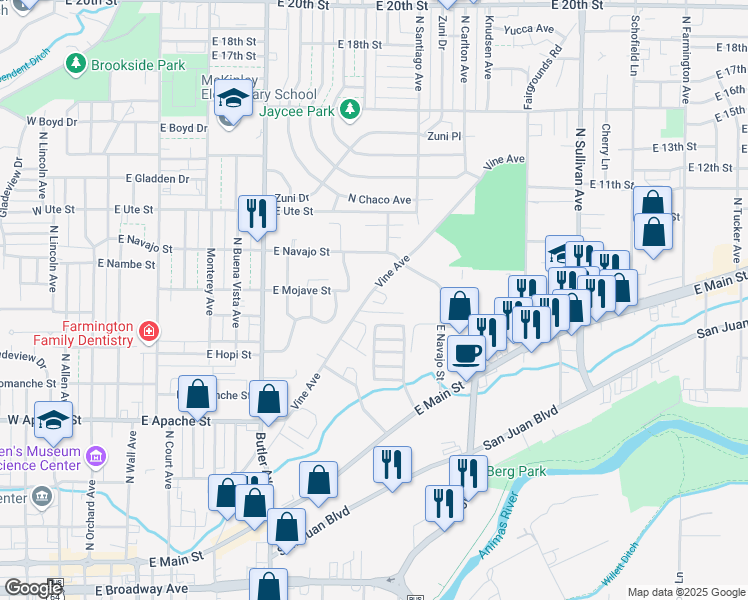 map of restaurants, bars, coffee shops, grocery stores, and more near 810 Vine Avenue in Farmington