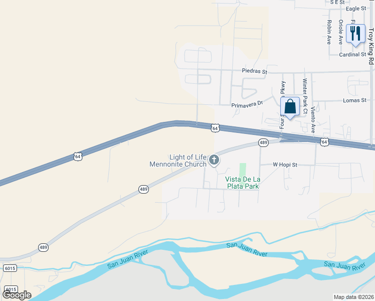 map of restaurants, bars, coffee shops, grocery stores, and more near 5700 Old Kirtland Highway in Farmington