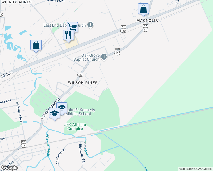 map of restaurants, bars, coffee shops, grocery stores, and more near 823 Haskins Drive in Suffolk