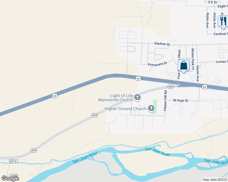 map of restaurants, bars, coffee shops, grocery stores, and more near 5700 Old Kirtland Highway in Farmington