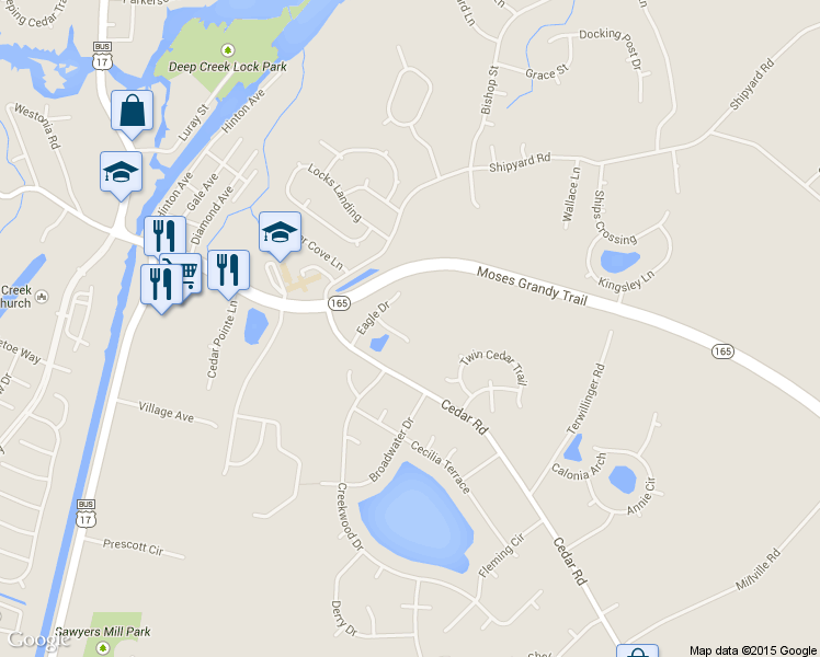 map of restaurants, bars, coffee shops, grocery stores, and more near 2808 Golden Ct in Chesapeake