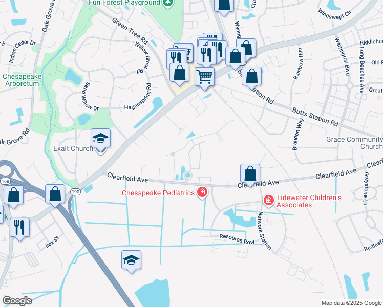 map of restaurants, bars, coffee shops, grocery stores, and more near 337 Holyoke Lane in Chesapeake