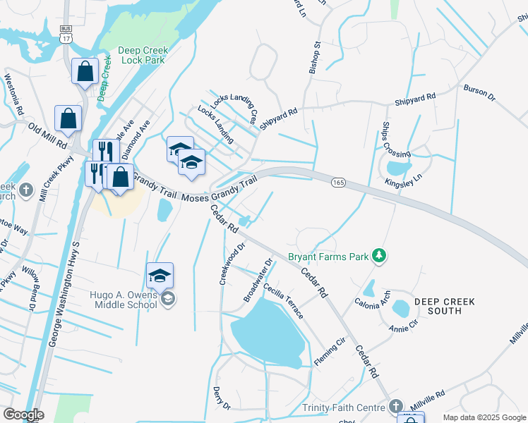 map of restaurants, bars, coffee shops, grocery stores, and more near 2808 Golden Ct in Chesapeake