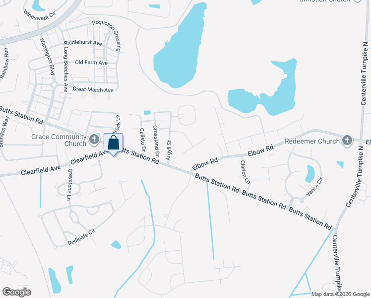 map of restaurants, bars, coffee shops, grocery stores, and more near 1312 Penrose Lane in Chesapeake