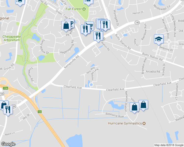 map of restaurants, bars, coffee shops, grocery stores, and more near 302 Holyoke Lane in Chesapeake