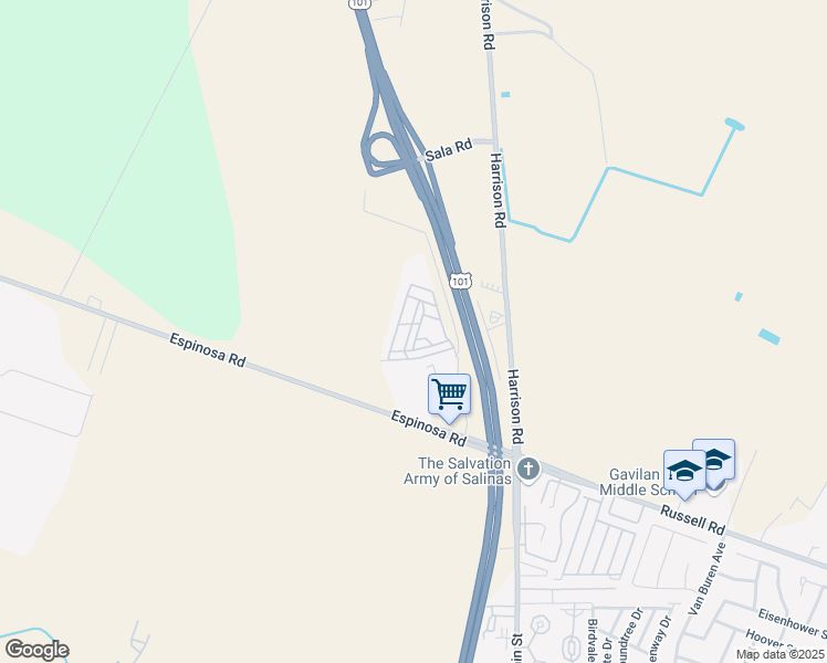 map of restaurants, bars, coffee shops, grocery stores, and more near 595 El Camino Real in Salinas