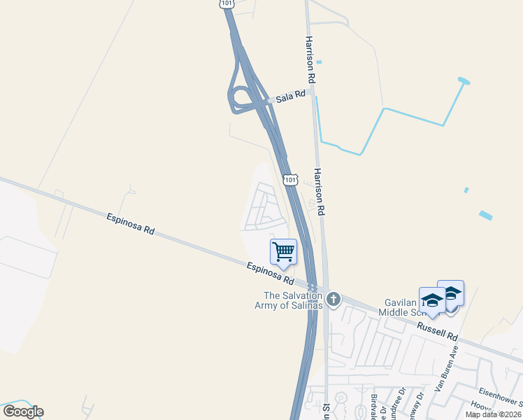 map of restaurants, bars, coffee shops, grocery stores, and more near 595 El Camino Real in Salinas