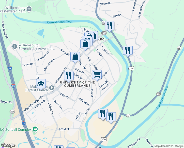 map of restaurants, bars, coffee shops, grocery stores, and more near South 5th Street in Williamsburg