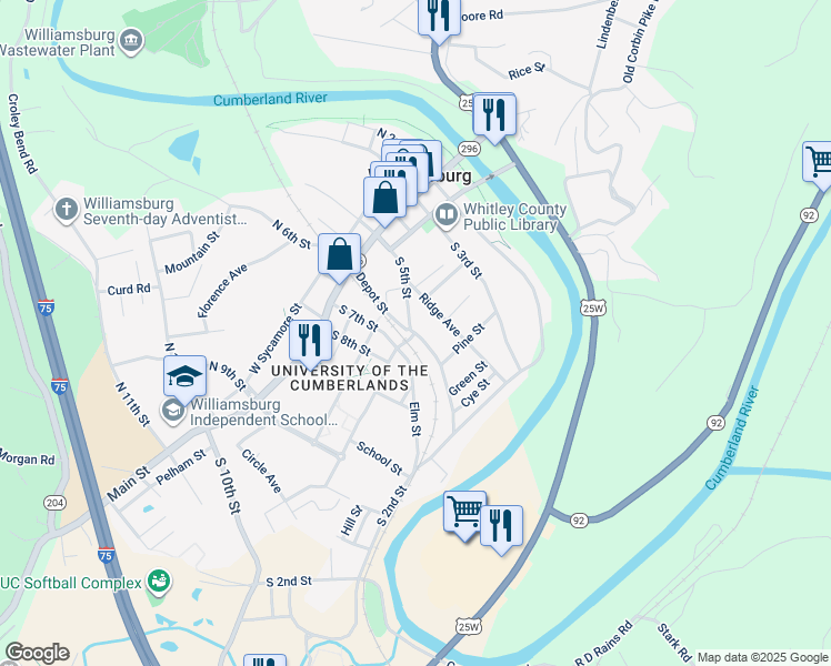 map of restaurants, bars, coffee shops, grocery stores, and more near South 5th Street in Williamsburg