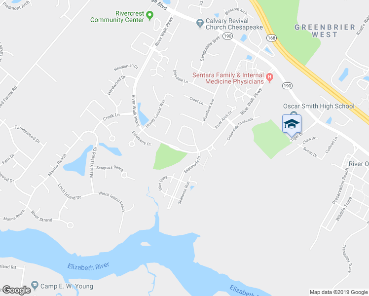 map of restaurants, bars, coffee shops, grocery stores, and more near 549 Broad Bend Circle in Chesapeake