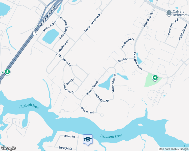 map of restaurants, bars, coffee shops, grocery stores, and more near 708 Moss Quay in Chesapeake
