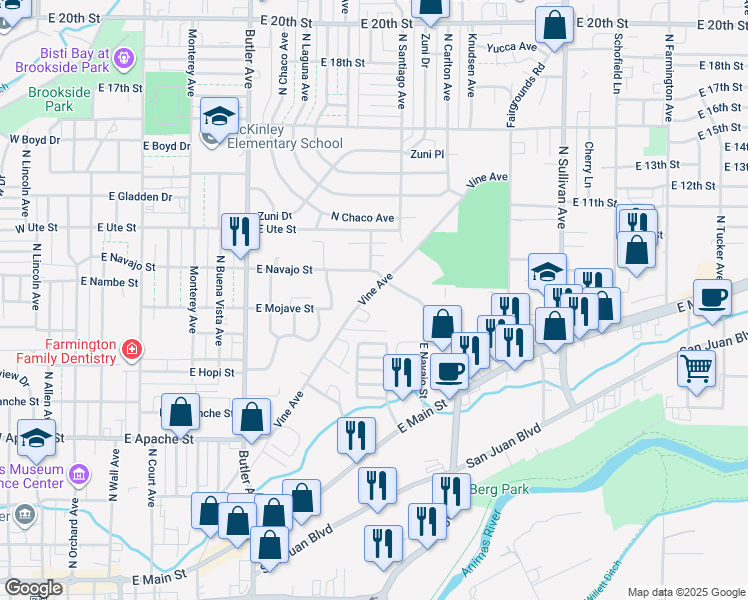 map of restaurants, bars, coffee shops, grocery stores, and more near 810 Vine Avenue in Farmington