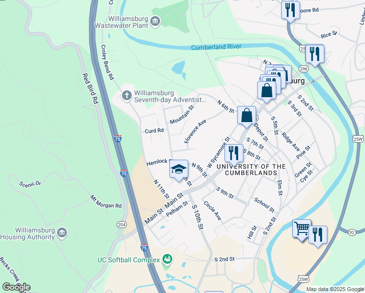 map of restaurants, bars, coffee shops, grocery stores, and more near 240 Florence Avenue in Williamsburg