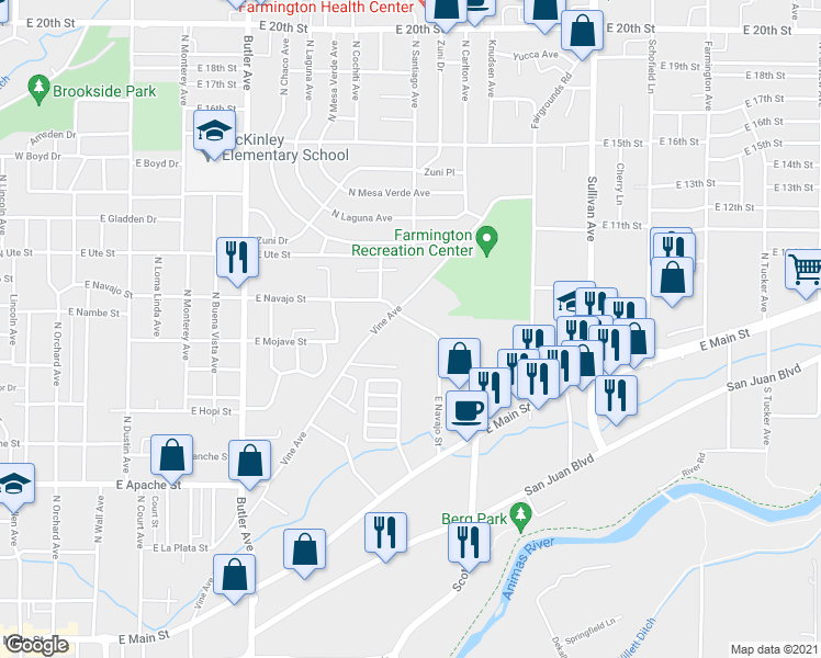 map of restaurants, bars, coffee shops, grocery stores, and more near 826 Vine Avenue in Farmington