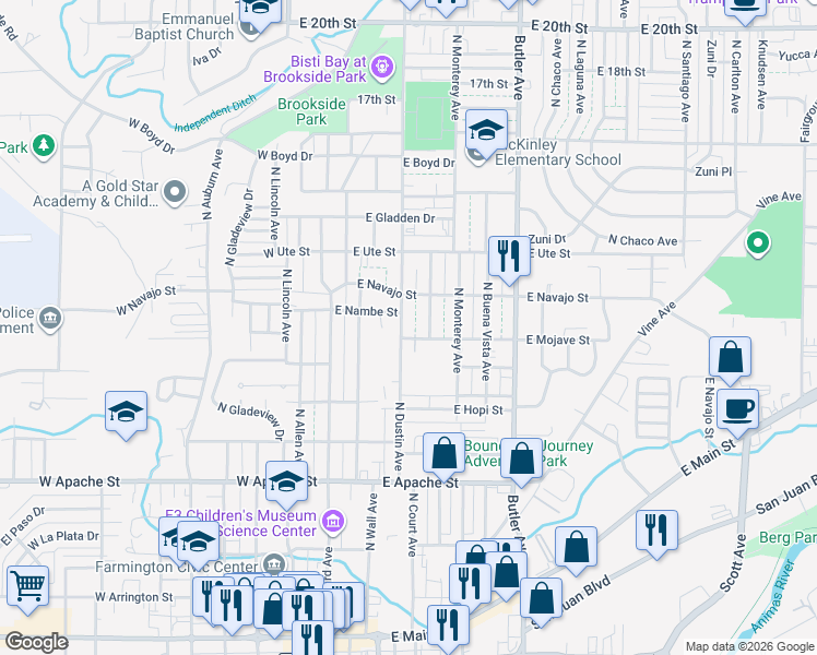 map of restaurants, bars, coffee shops, grocery stores, and more near 915 N Dustin Ave in Farmington
