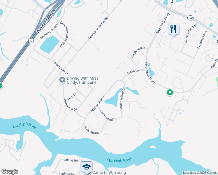map of restaurants, bars, coffee shops, grocery stores, and more near 700 Spice Quay in Chesapeake