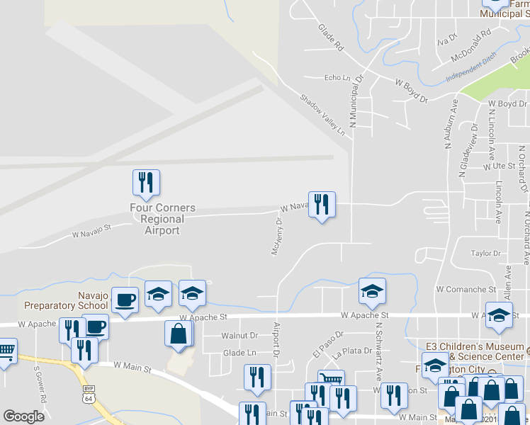 map of restaurants, bars, coffee shops, grocery stores, and more near 1080 West Navajo Street in Farmington