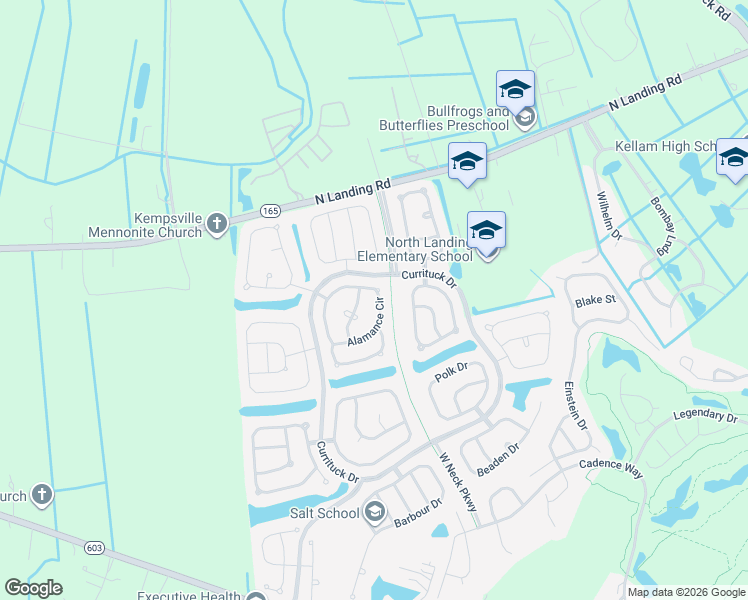 map of restaurants, bars, coffee shops, grocery stores, and more near 2640 Alamance Circle in Virginia Beach