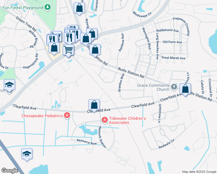 map of restaurants, bars, coffee shops, grocery stores, and more near 827 Arondale Crescent in Chesapeake