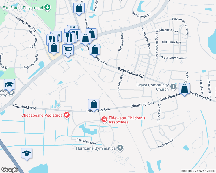 map of restaurants, bars, coffee shops, grocery stores, and more near 827 Arondale Crescent in Chesapeake