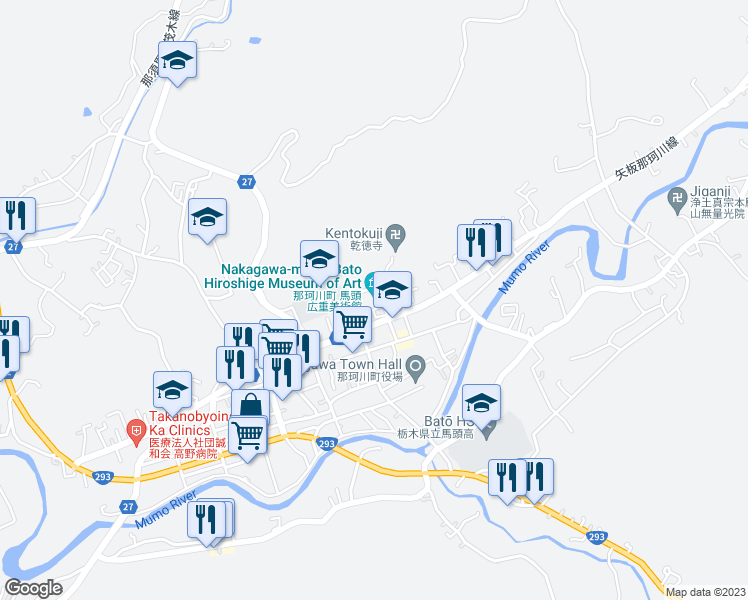 map of restaurants, bars, coffee shops, grocery stores, and more near in Nakagawa
