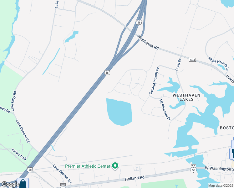 map of restaurants, bars, coffee shops, grocery stores, and more near 221 Reservoir Lane in Suffolk