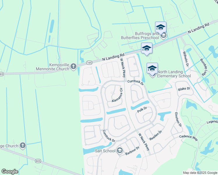 map of restaurants, bars, coffee shops, grocery stores, and more near 2605 Alamance Circle in Virginia Beach