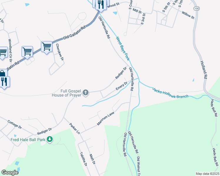map of restaurants, bars, coffee shops, grocery stores, and more near 71-129 Rediger Drive in Scottsville