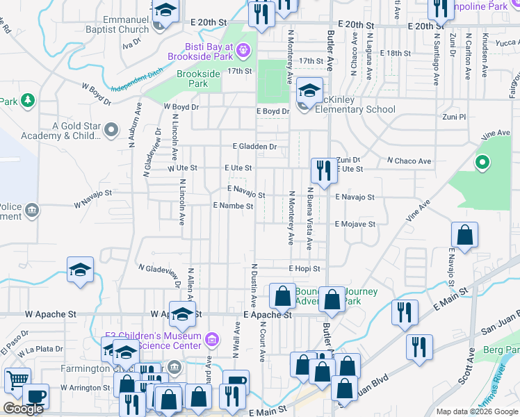 map of restaurants, bars, coffee shops, grocery stores, and more near 915 N Dustin Ave in Farmington