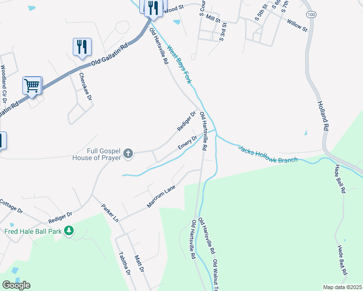 map of restaurants, bars, coffee shops, grocery stores, and more near 41 Emery Drive in Scottsville