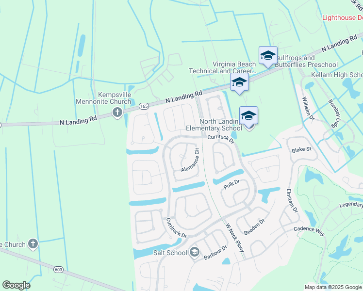 map of restaurants, bars, coffee shops, grocery stores, and more near 2617 Alamance Circle in Virginia Beach