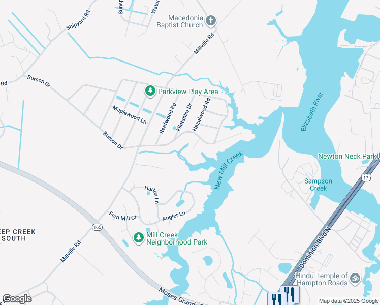 map of restaurants, bars, coffee shops, grocery stores, and more near 1916 McCoy Road in Chesapeake