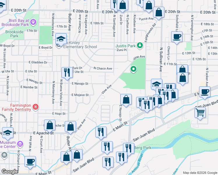 map of restaurants, bars, coffee shops, grocery stores, and more near 826 Vine Avenue in Farmington
