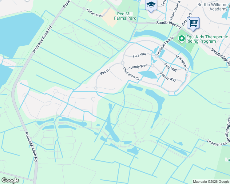map of restaurants, bars, coffee shops, grocery stores, and more near 1800 Rein Lane in Virginia Beach