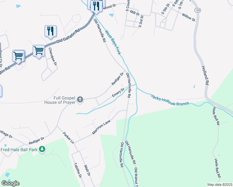 map of restaurants, bars, coffee shops, grocery stores, and more near 41 Emery Drive in Scottsville
