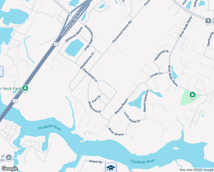 map of restaurants, bars, coffee shops, grocery stores, and more near 315 Tarneywood Drive in Chesapeake