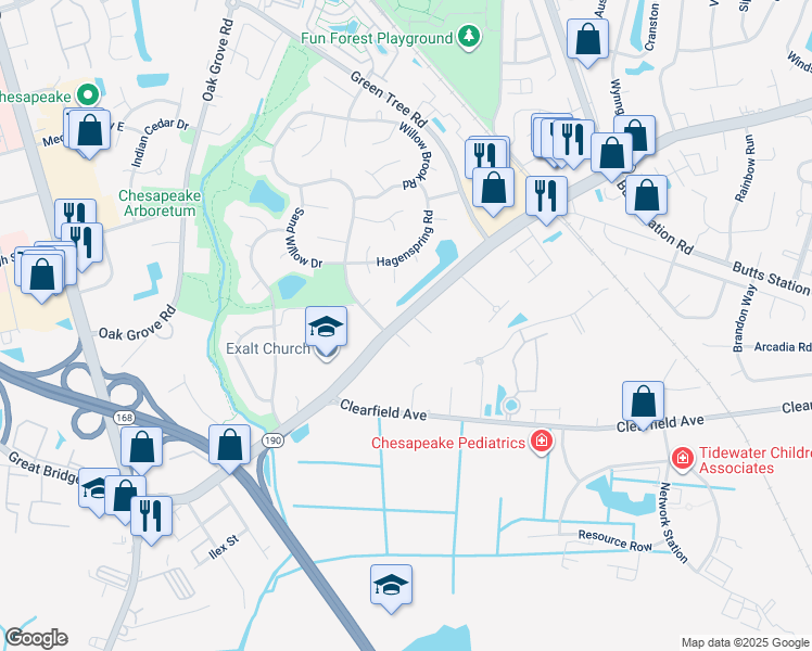 map of restaurants, bars, coffee shops, grocery stores, and more near 376 Kempsville Rd in Chesapeake